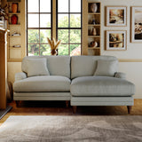 Bampton 3 Seater Chaise Sofa RH Warm Grey Beech Feet from Roseland Furniture