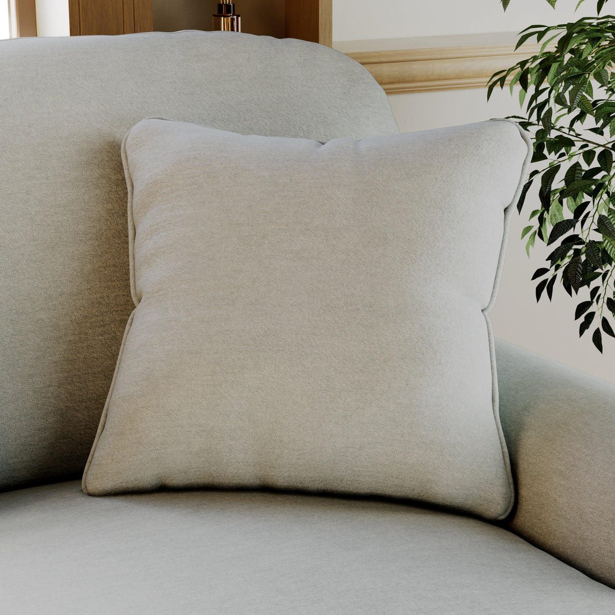 Bampton 3 Seater Chaise Sofa RH Warm Grey Beech Feet from Roseland Furniture
