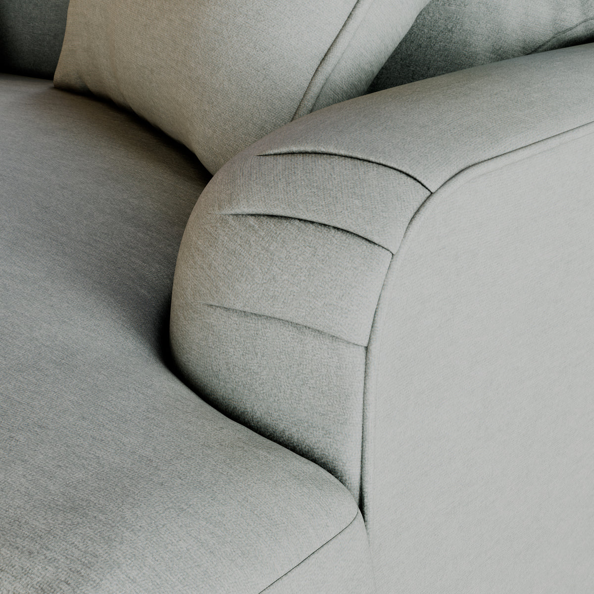 Bampton 3 Seater Chaise Sofa RH Warm Grey Beech Feet from Roseland Furniture