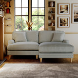 Bampton 3 Seater Chaise Sofa RH Warm Grey Oak Feet from Roseland Furniture