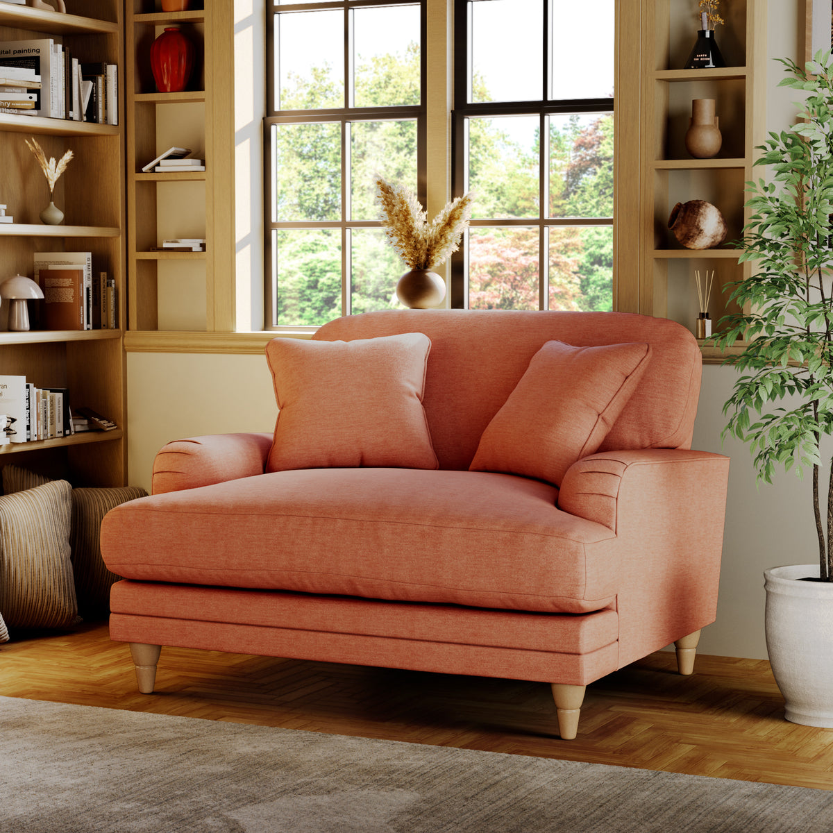 Bampton Snuggle Armchair Salmon Oak Feet from Roseland Furniture