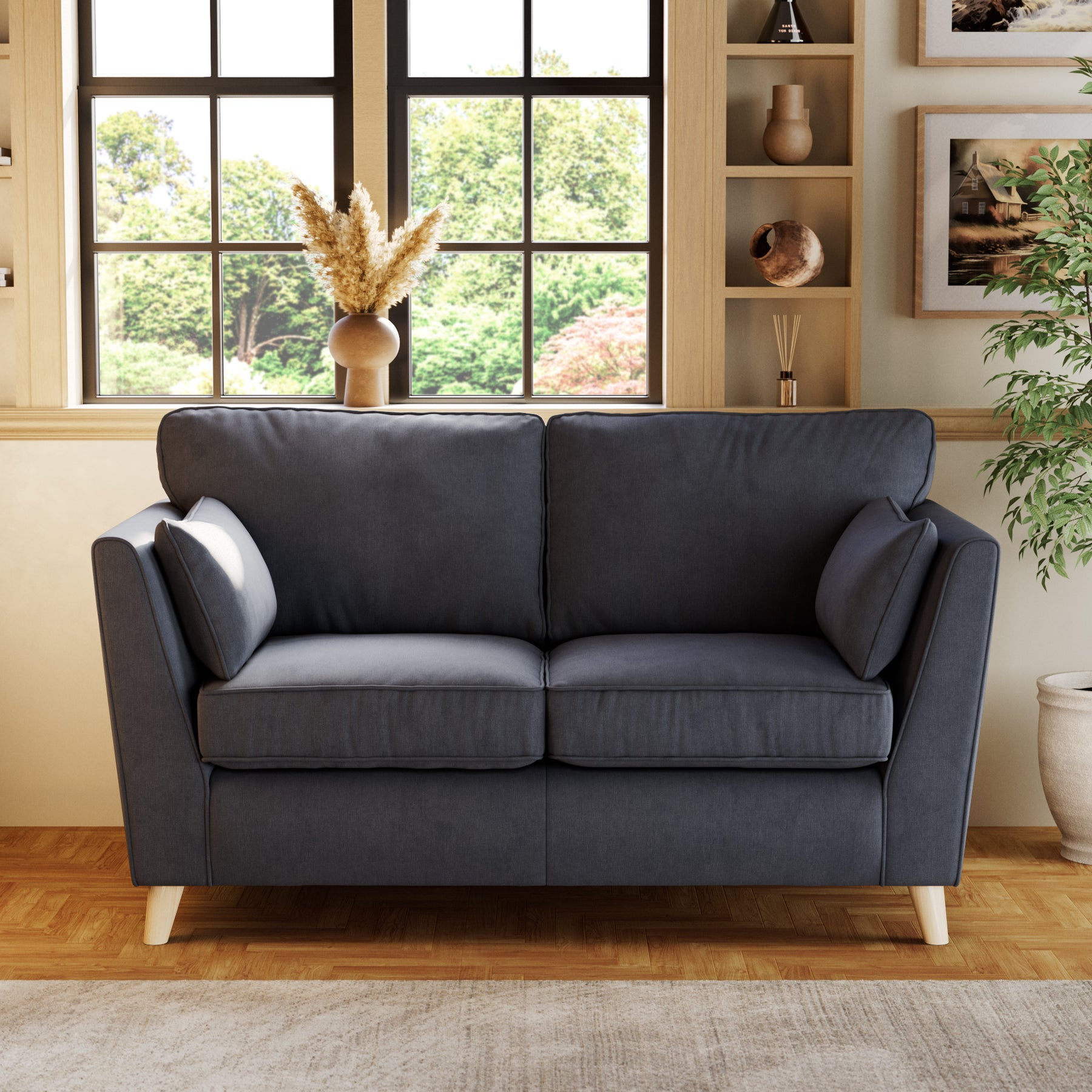 Osten 2 Seater Sofa Navy Oak Feet from Roseland Furniture
