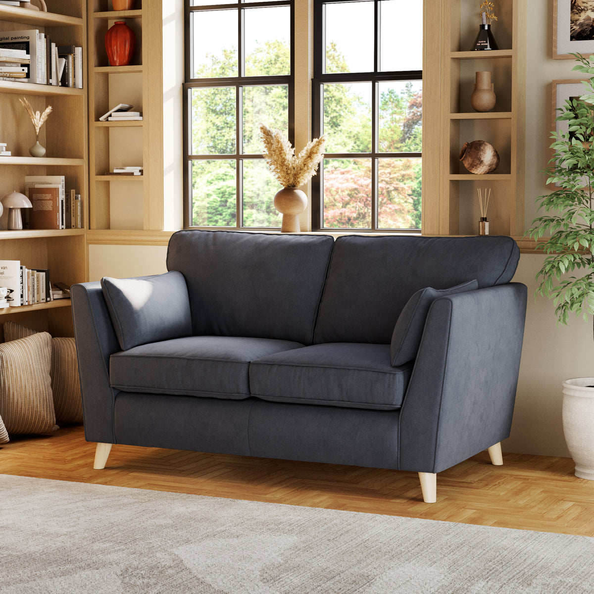 Osten 2 Seater Sofa Navy Oak Feet from Roseland Furniture
