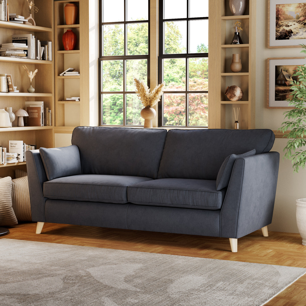 Osten 3 Seater Sofa Navy Oak Feet from Roseland Furniture