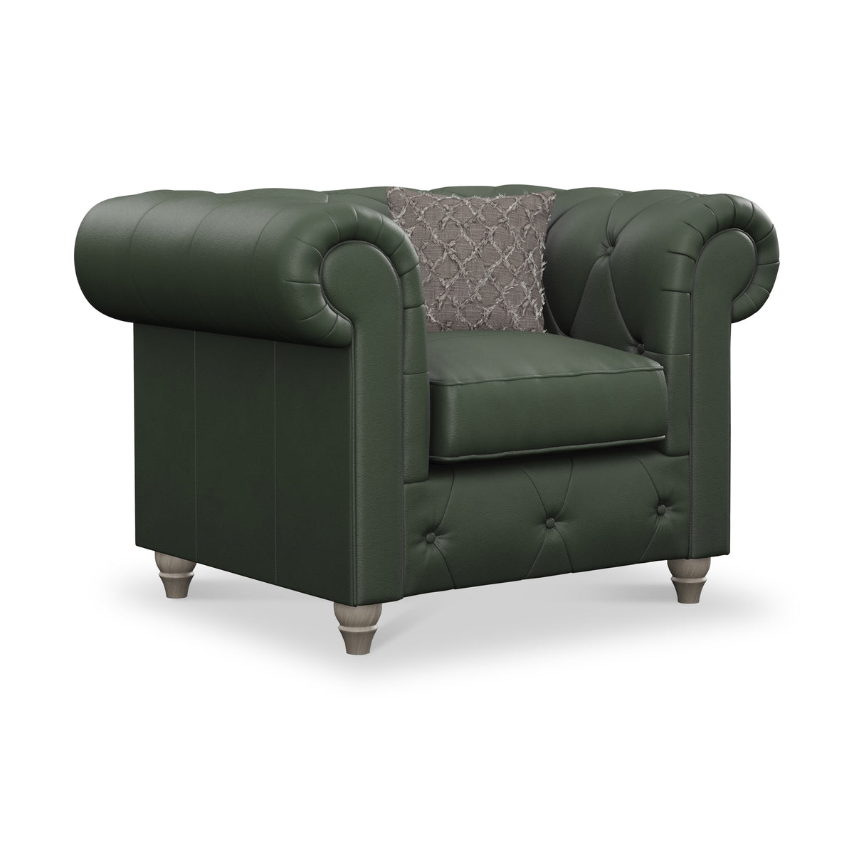 Everett Leather Armchair Green Washed Oak Feet from Roseland Furniture