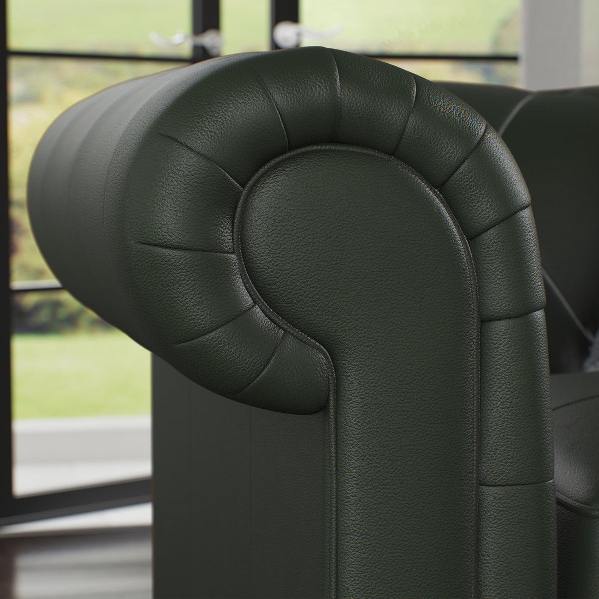 Everett Leather Armchair Green Washed Oak Feet from Roseland Furniture