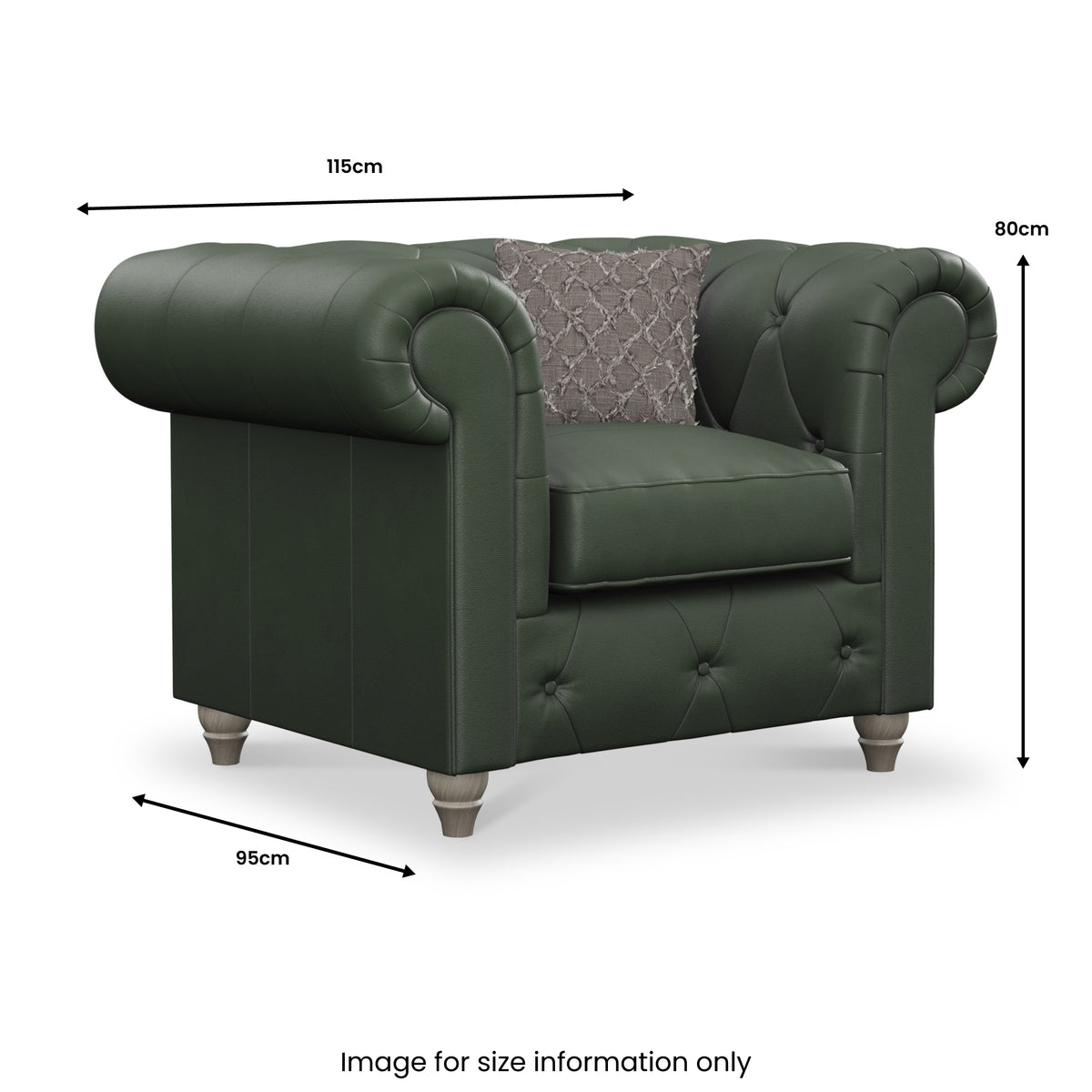 Everett Leather Armchair Green Washed Oak Feet from Roseland Furniture