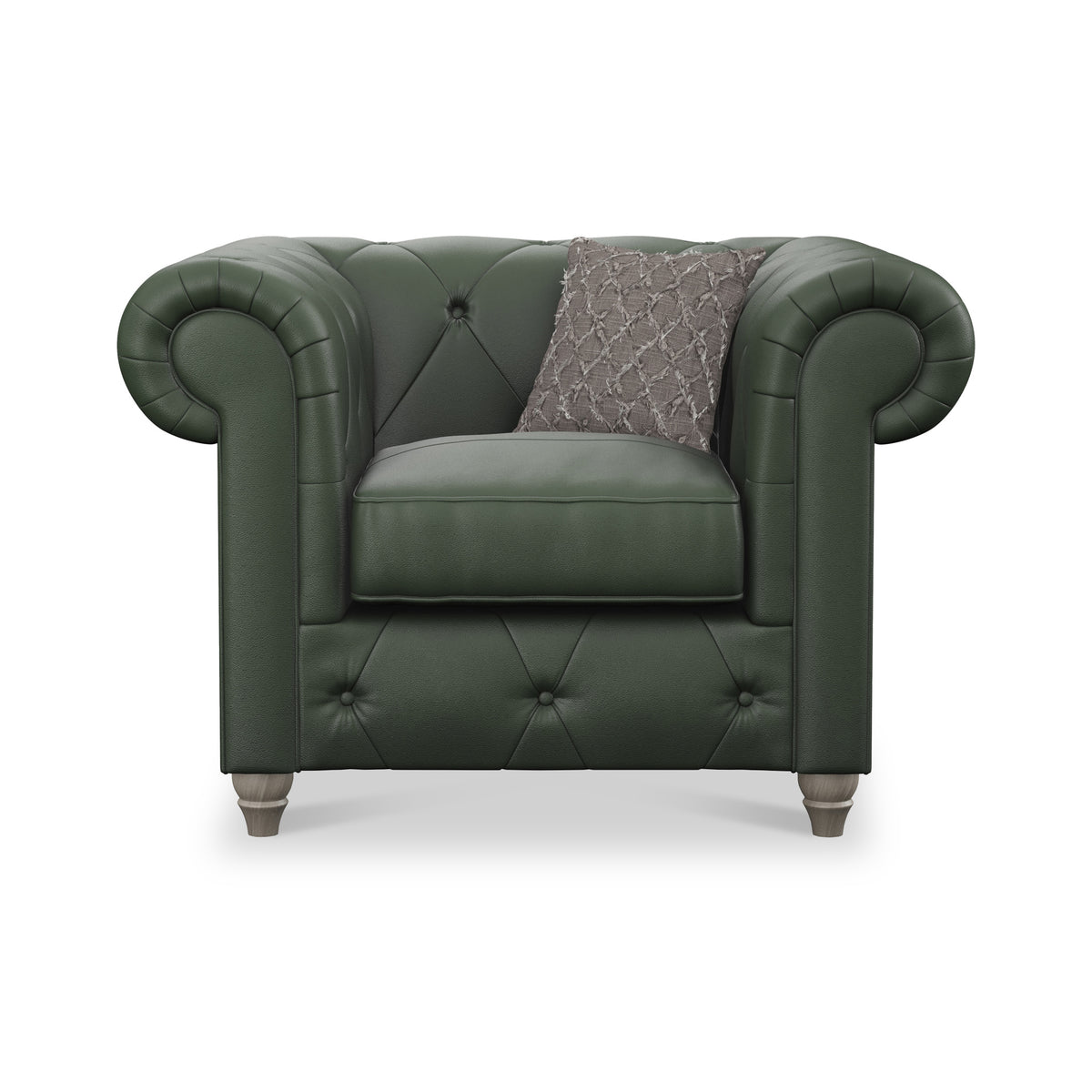 Everett Leather Armchair Green Washed Oak Feet from Roseland Furniture