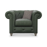 Everett Leather Armchair Green Washed Oak Feet from Roseland Furniture