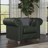 Everett Leather Armchair Green Washed Oak Feet from Roseland Furniture