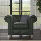 Everett Leather Armchair Green Washed Oak Feet from Roseland Furniture