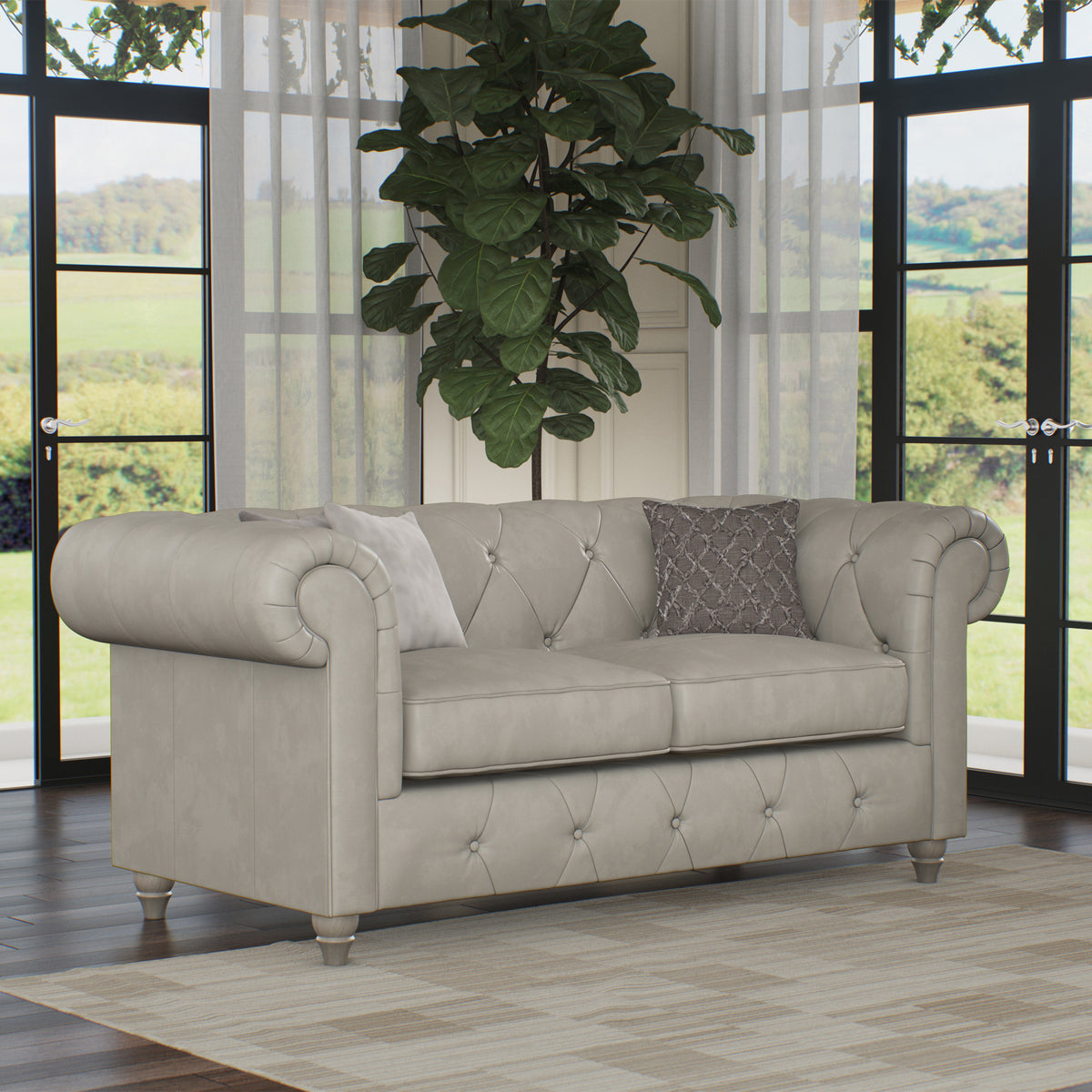 Everett Leather 2 Seater Sofa Cloud Washed Feet from Roseland Furniture
