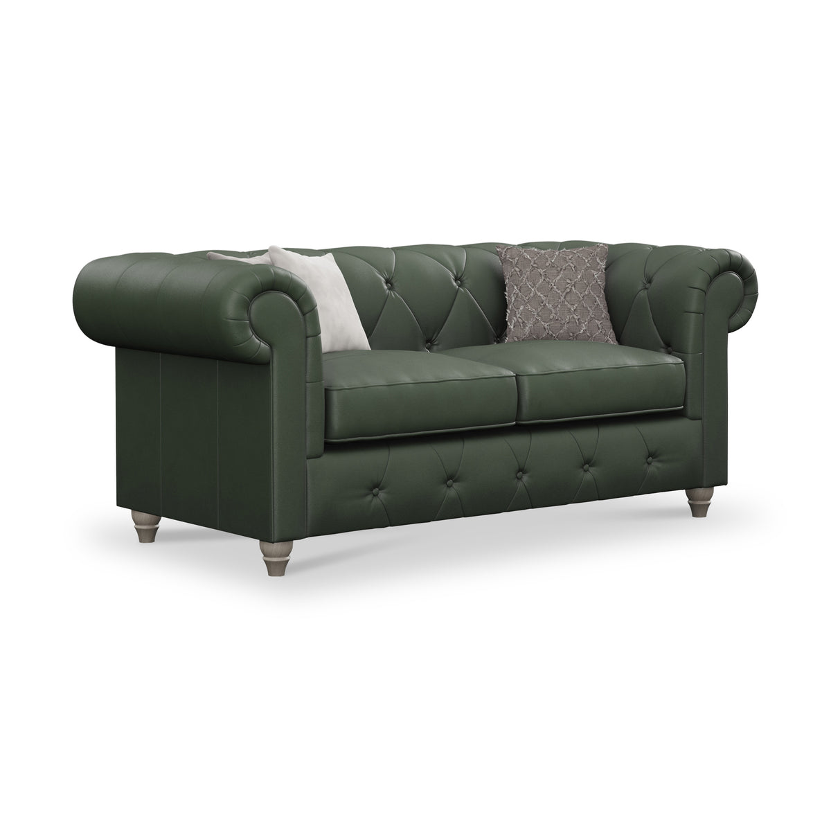 Everett Leather 2 Seater Sofa Green Washed Feet from Roseland Furniture