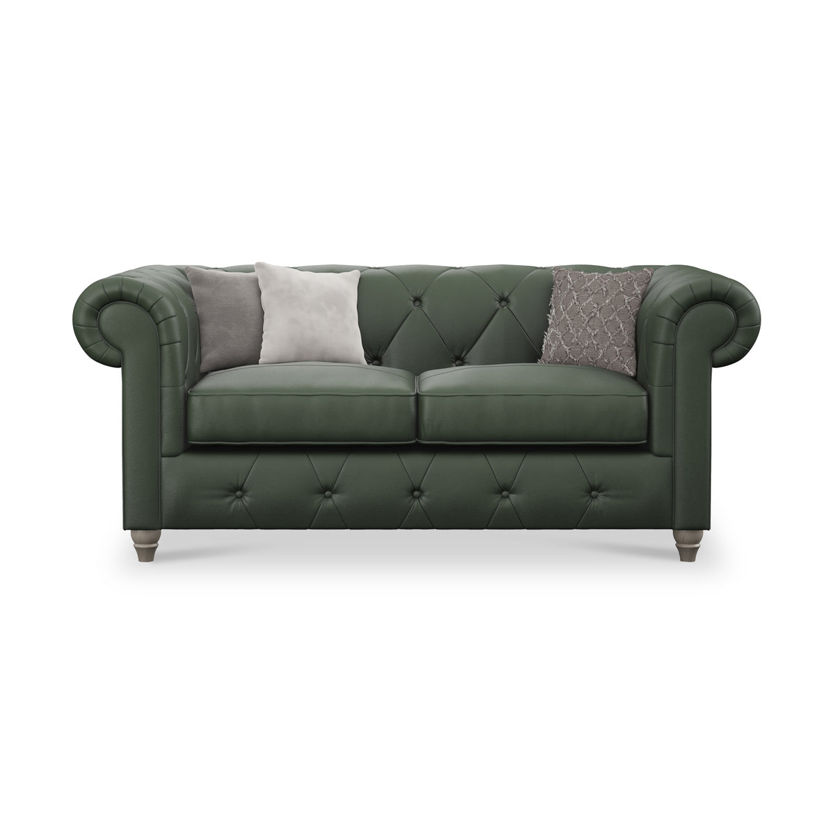 Everett Leather 2 Seater Sofa Green Washed Feet from Roseland Furniture