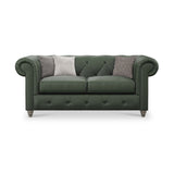 Everett Leather 2 Seater Sofa Green Washed Feet from Roseland Furniture
