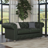 Everett Leather 2 Seater Sofa Green Washed Feet from Roseland Furniture