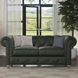 Everett Leather 2 Seater Sofa Green Washed Feet from Roseland Furniture