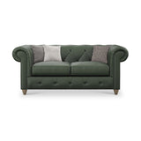 Everett Leather 2 Seater Sofa Green Walnut Feet from Roseland Furniture