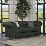 Everett Leather 2 Seater Sofa Green Walnut Feet from Roseland Furniture