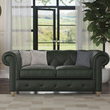 Everett Leather 2 Seater Sofa Green Walnut Feet from Roseland Furniture