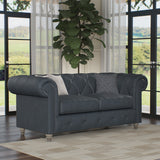 Everett Leather 2 Seater Sofa Navy Washed Feet from Roseland Furniture