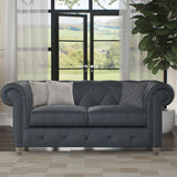Everett Leather 2 Seater Sofa Navy Washed Feet from Roseland Furniture