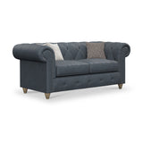 Everett Leather 2 Seater Sofa Navy Walnut Feet from Roseland Furniture