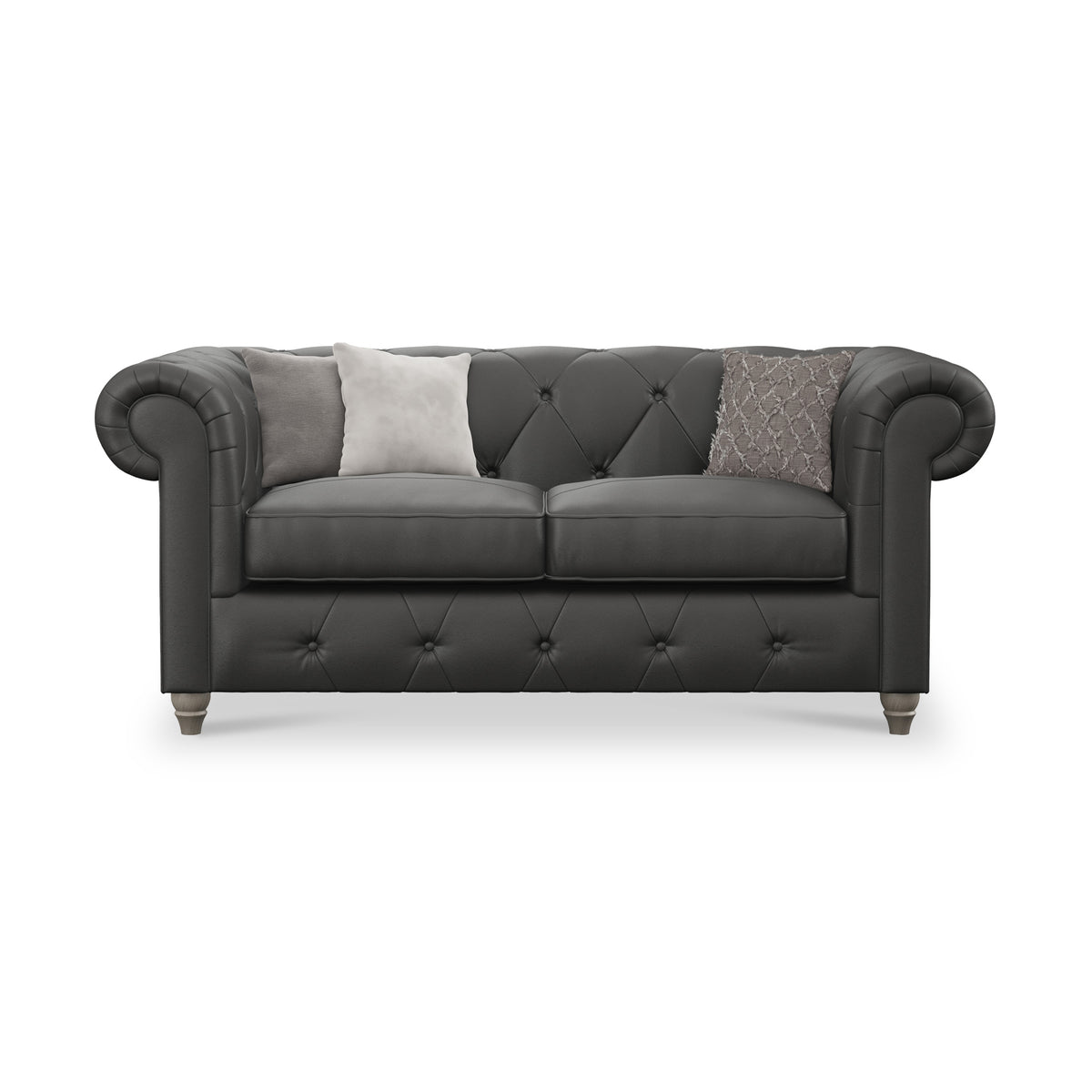 Everett Leather 2 Seater Sofa Raven Washed Feet from Roseland Furniture