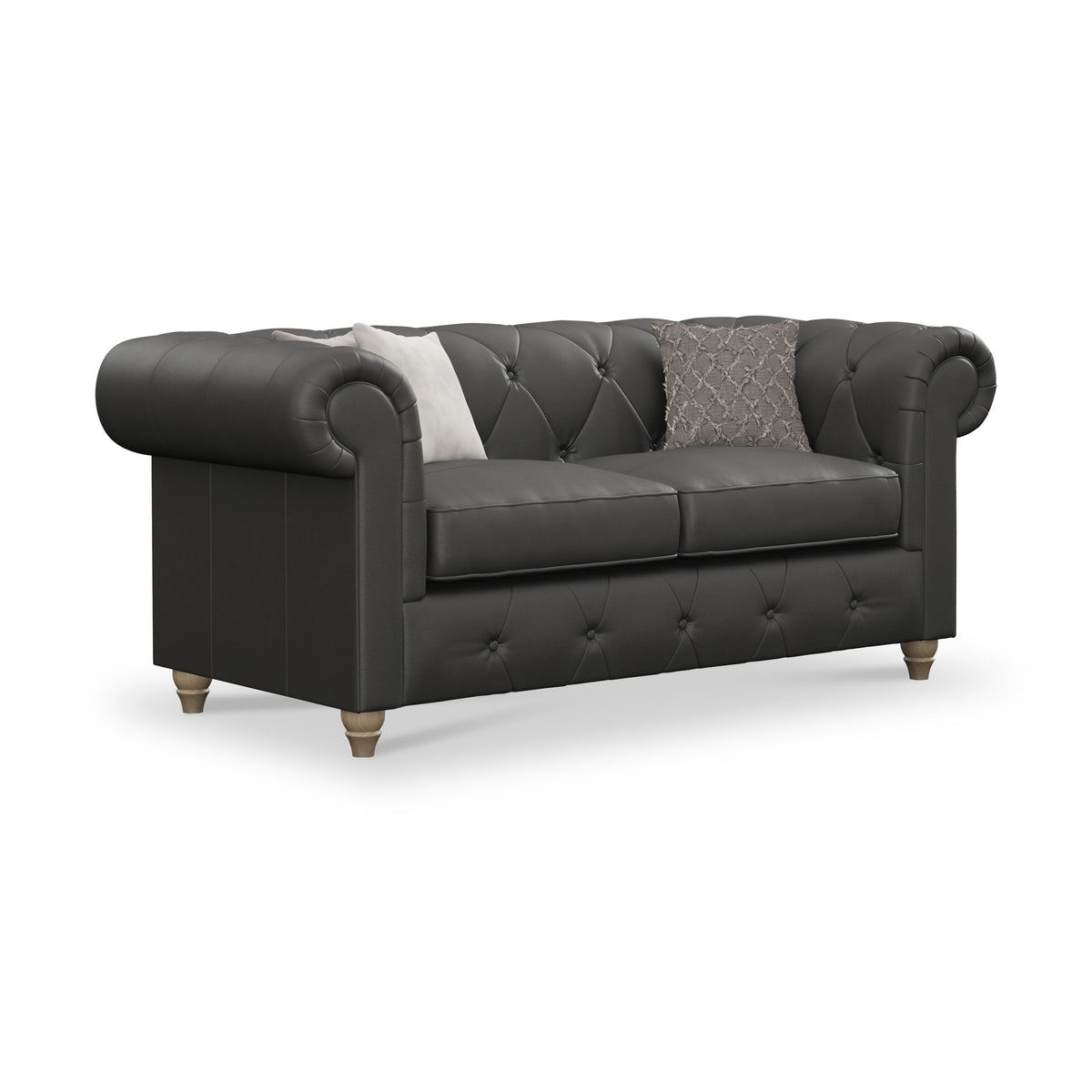 Everett Leather 2 Seater Sofa Raven Walnut Feet from Roseland Furniture