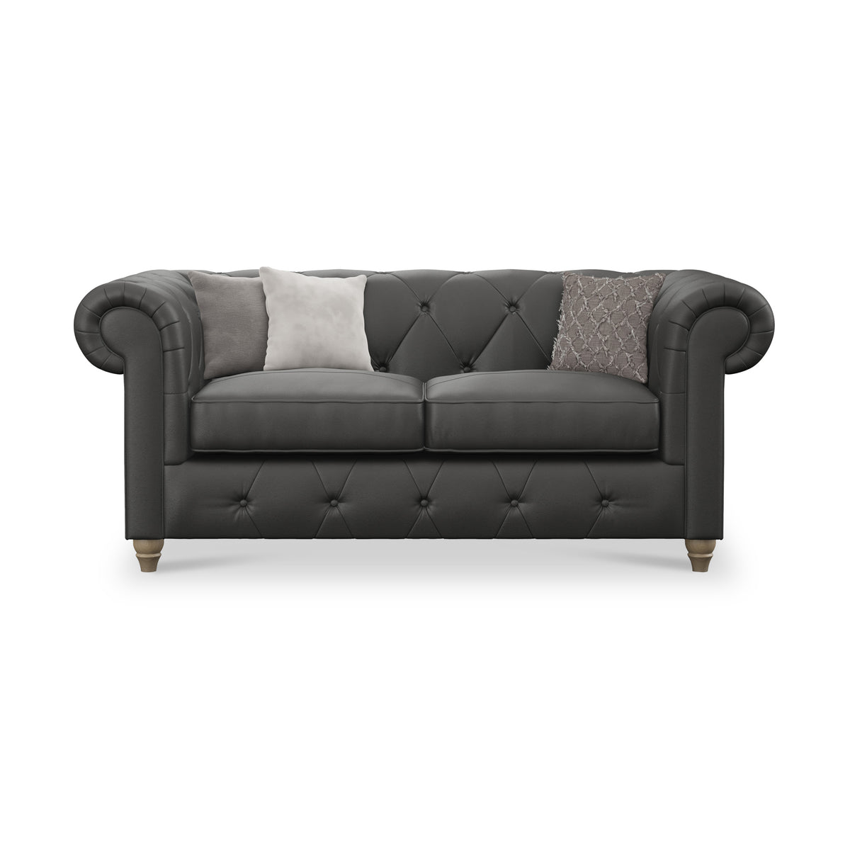 Everett Leather 2 Seater Sofa Raven Walnut Feet from Roseland Furniture