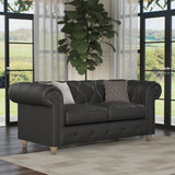 Everett Leather 2 Seater Sofa Raven Walnut Feet from Roseland Furniture