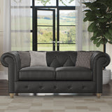 Everett Leather 2 Seater Sofa Raven Walnut Feet from Roseland Furniture