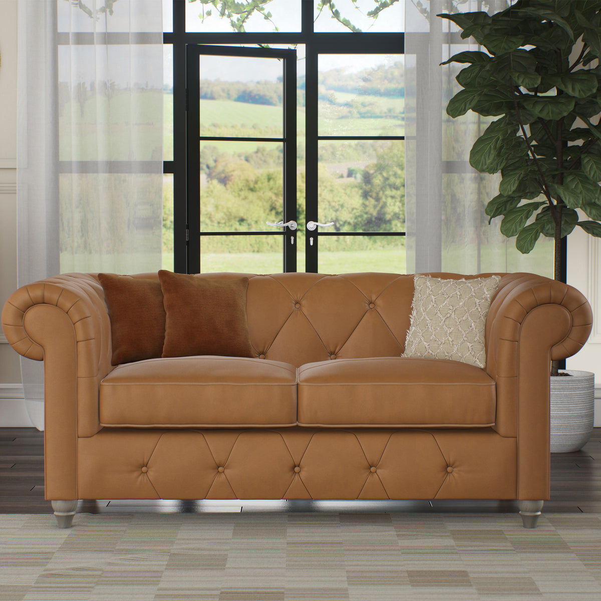 Everett Leather 2 Seater Sofa Saddle Washed Feet from Roseland Furniture