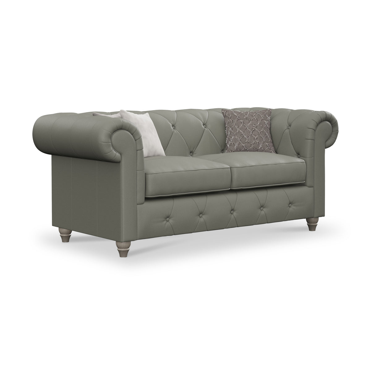 Everett Leather 2 Seater Sofa Stone Grey Washed Feet from Roseland Furniture