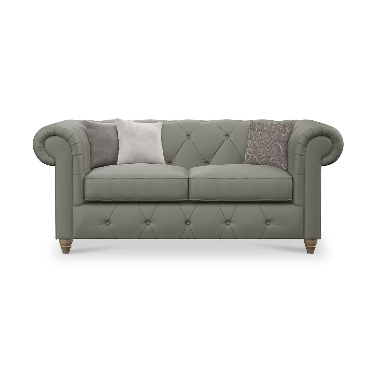 Everett Leather 2 Seater Sofa Stone Grey Walnut Feet from Roseland Furniture