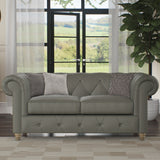 Everett Leather 2 Seater Sofa Stone Grey Walnut Feet from Roseland Furniture