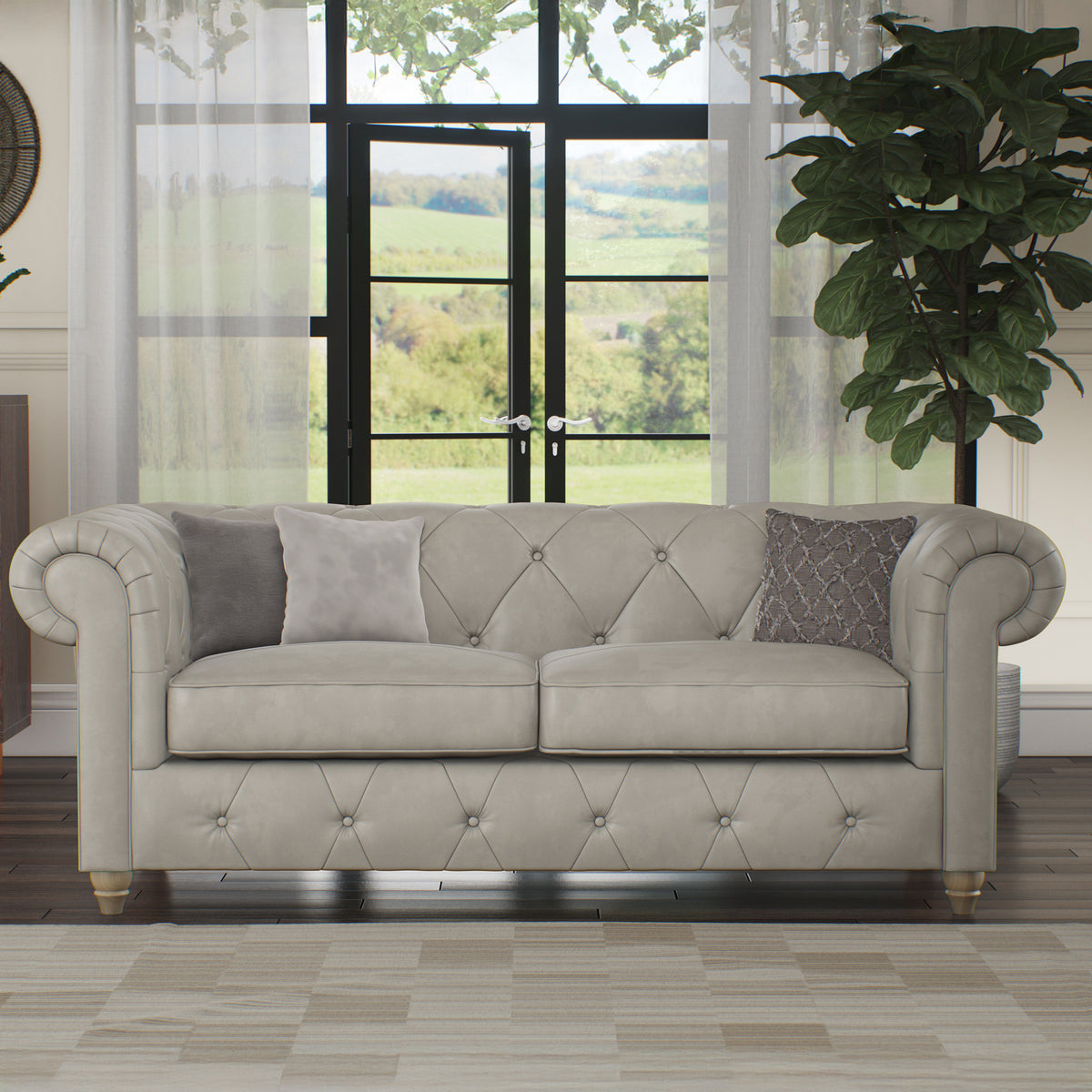 Everett Leather 3 Seater Sofa Cloud Walnut Feet from Roseland Furniture