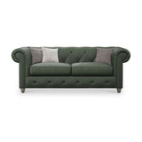 Everett Leather 3 Seater Sofa Green Washed Feet from Roseland Furniture