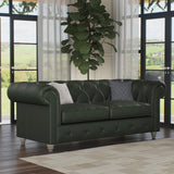 Everett Leather 3 Seater Sofa Green Washed Feet from Roseland Furniture