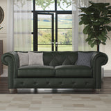Everett Leather 3 Seater Sofa Green Washed Feet from Roseland Furniture