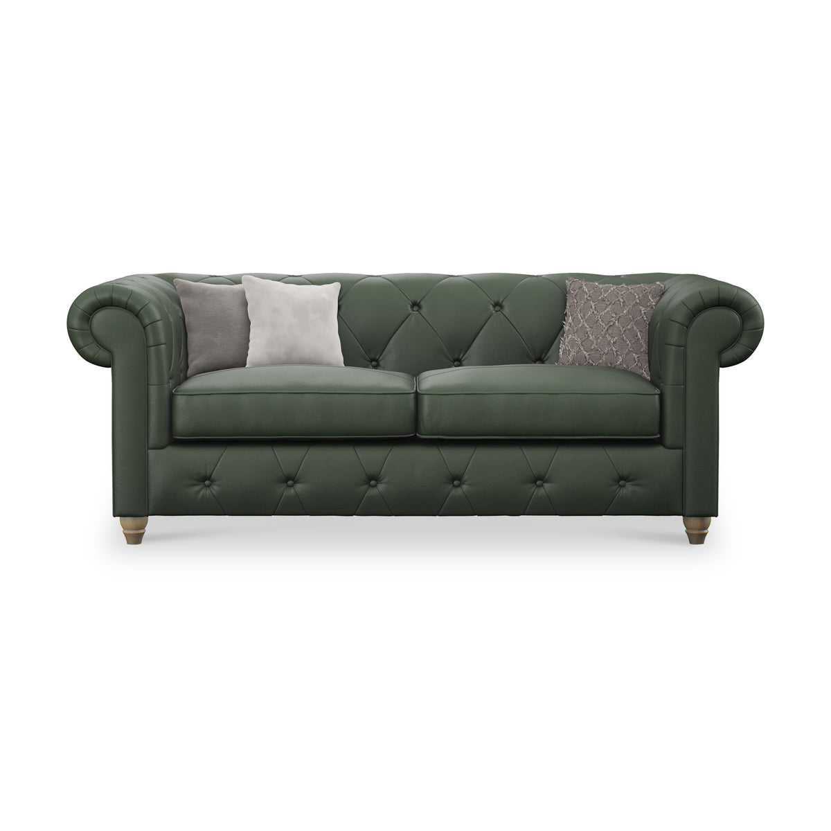 Everett Leather 3 Seater Sofa Green Walnut Feet from Roseland Furniture