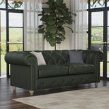 Everett Leather 3 Seater Sofa Green Walnut Feet from Roseland Furniture