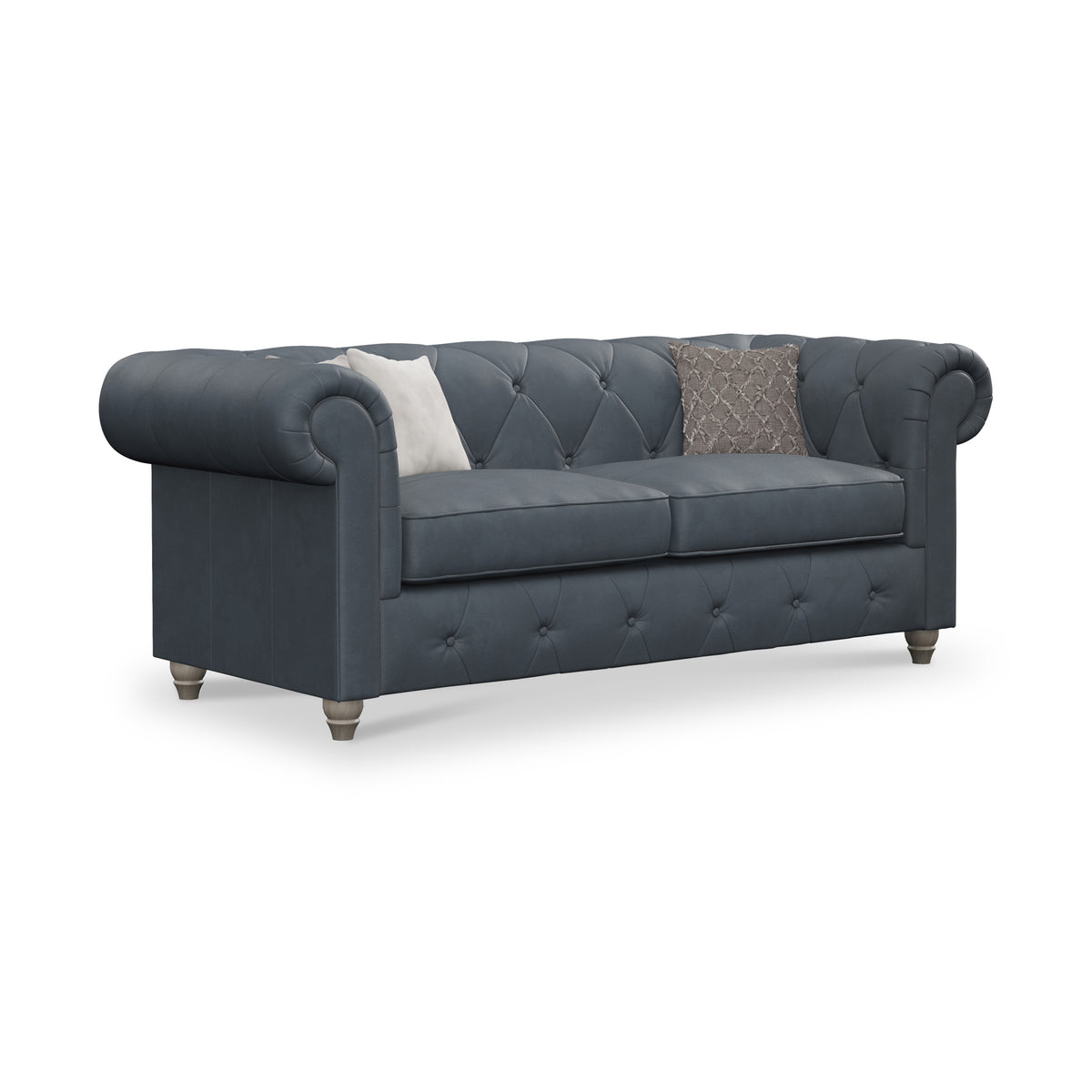 Everett Leather 3 Seater Sofa Navy Washed Feet from Roseland Furniture