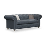 Everett Leather 3 Seater Sofa Navy Washed Feet from Roseland Furniture