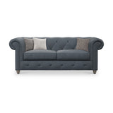 Everett Leather 3 Seater Sofa Navy Washed Feet from Roseland Furniture