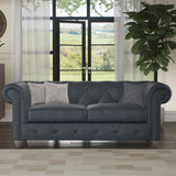 Everett Leather 3 Seater Sofa Navy Washed Feet from Roseland Furniture