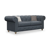 Everett Leather 3 Seater Sofa Navy Walnut Feet from Roseland Furniture