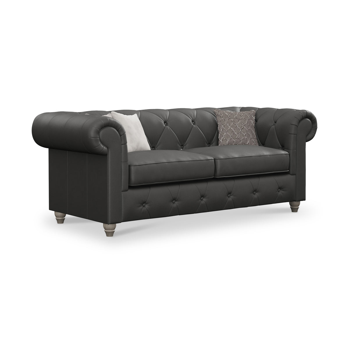 Everett Leather 3 Seater Sofa Raven Washed Feet from Roseland Furniture