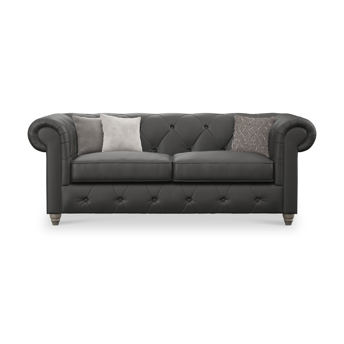 Everett Leather 3 Seater Sofa Raven Washed Feet from Roseland Furniture