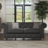 Everett Leather 3 Seater Sofa Raven Walnut Feet from Roseland Furniture